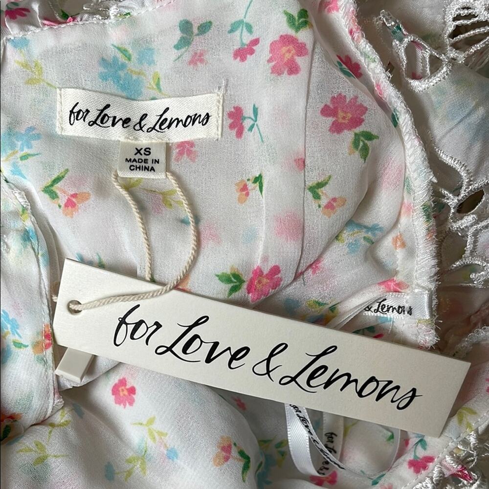 FOR LOVE & LEMONS Magnolia Floral Eyelet Ruffle Puff Sleeve Mini Dress Size XS - Picture 9 of 10